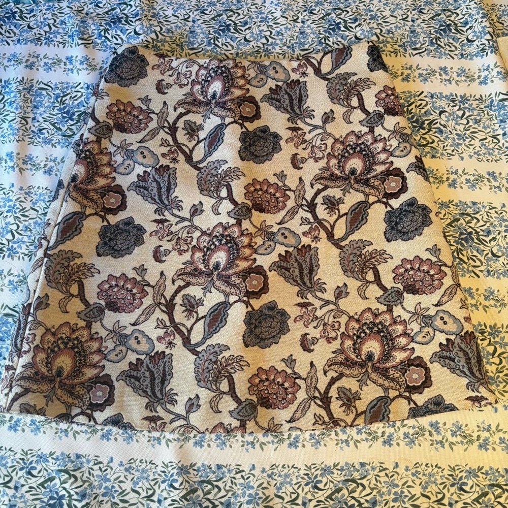 LOFT Floral A-Line Skirt in Cream, Brown and Pink